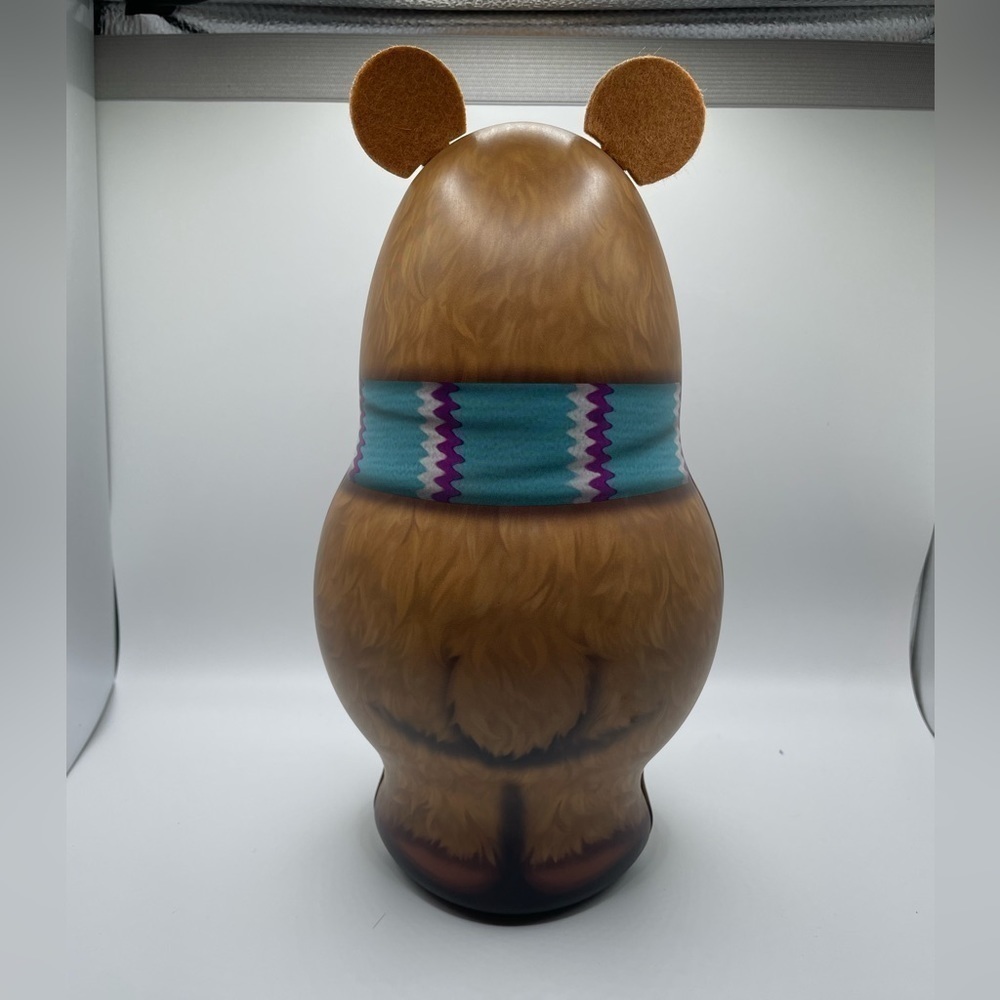 Teddy Bear Tin/Box, Holding a Present, Gold Interior, Felt Ears - Picture 3 of 7